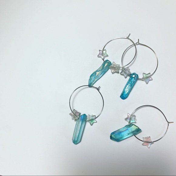 ✨⭐️ Handmade Shard & Star Hoops in Silver ⭐️✨ - Picture 2 of 4